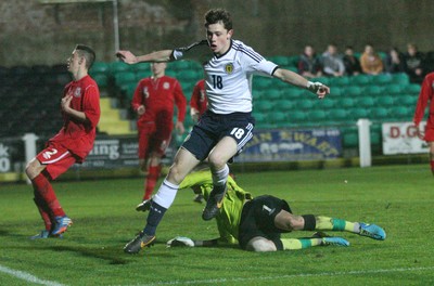 311013 - Wales v Scotland Under 16 Victory Shield International, Aberystwyth - Scotland's Theo Archibald scores his side's second goal