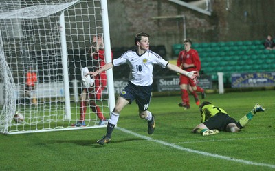 311013 - Wales v Scotland Under 16 Victory Shield International, Aberystwyth - Scotland's Theo Archibald celebrates after he scores his side's second goal