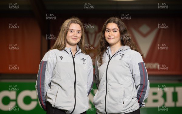 060423 - Wales Women U18 captains Katie Sims, left and  Gwennan Hopkins ahead of their departure for the 2023 Six Nations Under-18 Women’s Festival