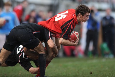 27.01.08 - Wales Under 18s v England Elite Under 18s - Wales' James Loxton takes on the English defence 