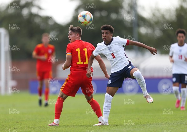 030921 - Wales U18 v England U18, International Friendly Match - Cian Ashford of Wales and Rico Lewis of England compete for the ball