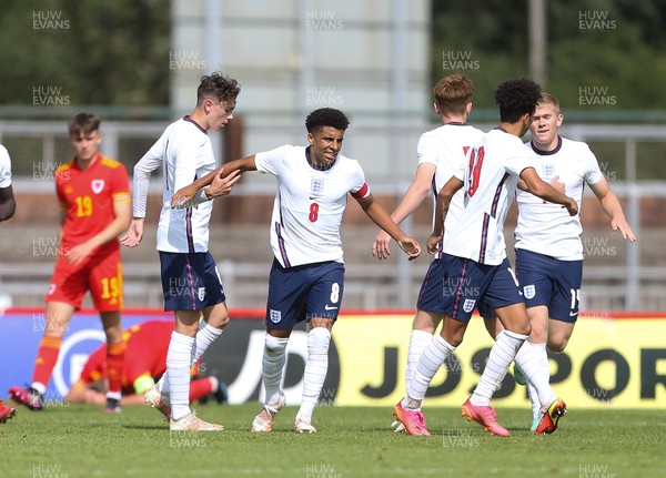 030921 - Wales U18 v England U18, International Friendly Match - Rico Lewis of England celebrates with team mates after scoring goal