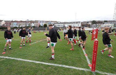 260323 - Wales U18 v England U18 - The Wales team warm up ahead of the match