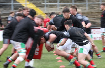 260323 - Wales U18 v England U18 - The Wales team warm up ahead of the match