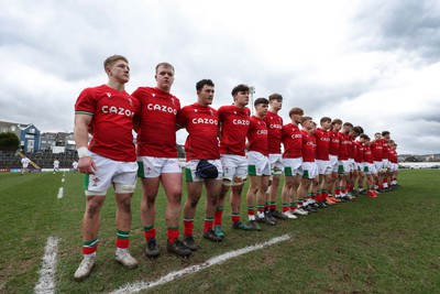 260323 - Wales U18 v England U18 - The Wales team line up for the anthem