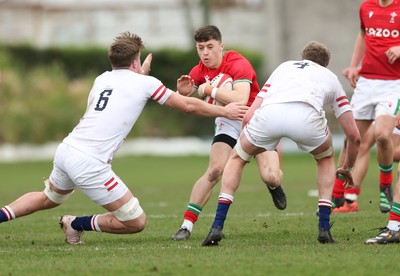 260323 - Wales U18 v England U18 - Jack Woods of Wales takes on Reuben Logan of England