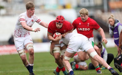 260323 - Wales U18 v England U18 - Kenzie Jenkins of Wales is tackled