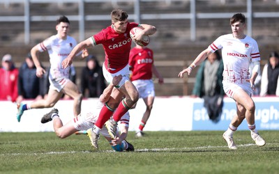 260323 - Wales U18 v England U18 - Harry Rees-Weldon of Wales is tackled