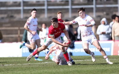 260323 - Wales U18 v England U18 - Harry Rees-Weldon of Wales is tackled