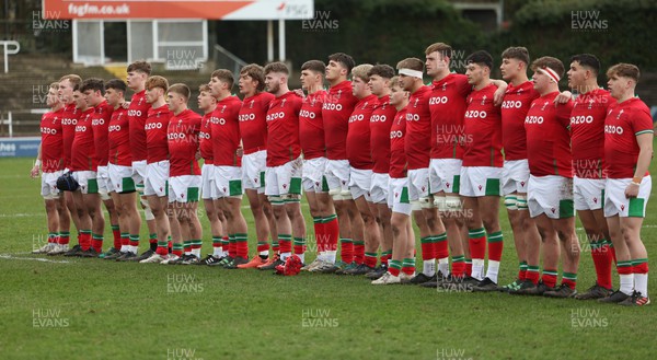 260323 - Wales U18 v England U18 - The Wales team line up for the anthem