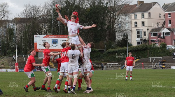 260323 - Wales U18 v England U18 - Wales and England contest a line out during the match