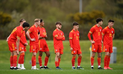 290321 - Wales U18 v England U18 - Under 18 International Match - Luke Mariette, Harry Leeson, Taylor Jones, Zac Bell, Rio Dyer, Lewys Twamley Cian Williams and Cameron Congreve of Wales