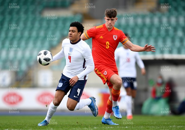 290321 - Wales U18 v England U18 - Under 18 International Match - CJ Egan-Riley of England and Ryan Viggars of Wales