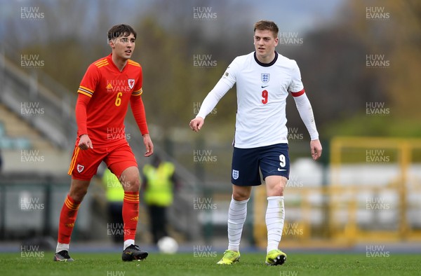 290321 - Wales U18 v England U18 - Under 18 International Match - Liam Delap of England and Jay Williams of Wales