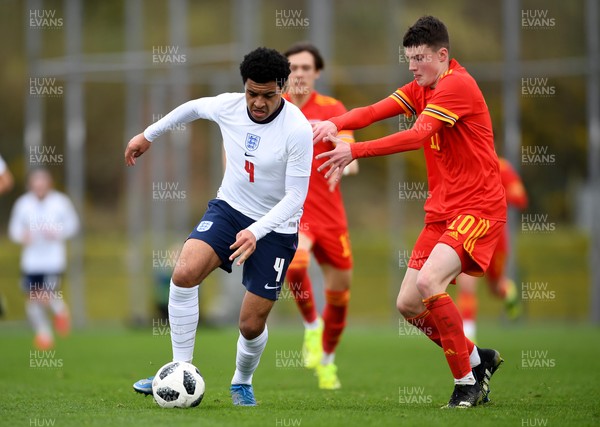 290321 - Wales U18 v England U18 - Under 18 International Match - CJ Egan-Riley of England and Joel Cotterill of Wales