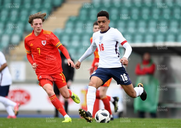 290321 - Wales U18 v England U18 - Under 18 International Match - Aaron Ramsey of England and Charlie Savage of Wales