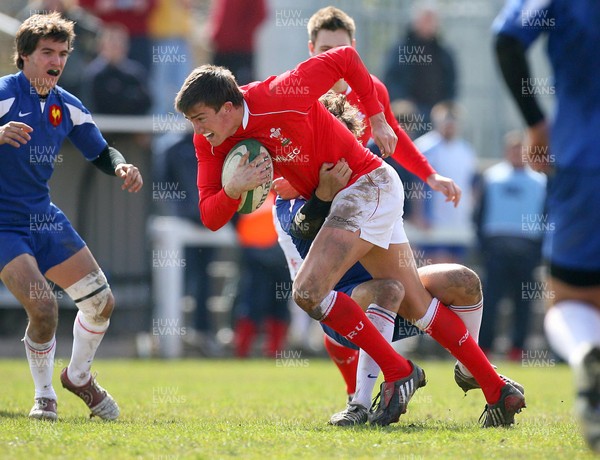 01.04.08 - Wales v France - Under 18 Six Nations 2008 - France's Teddy Iribaren tackles Matthew Jarvis of Wales  