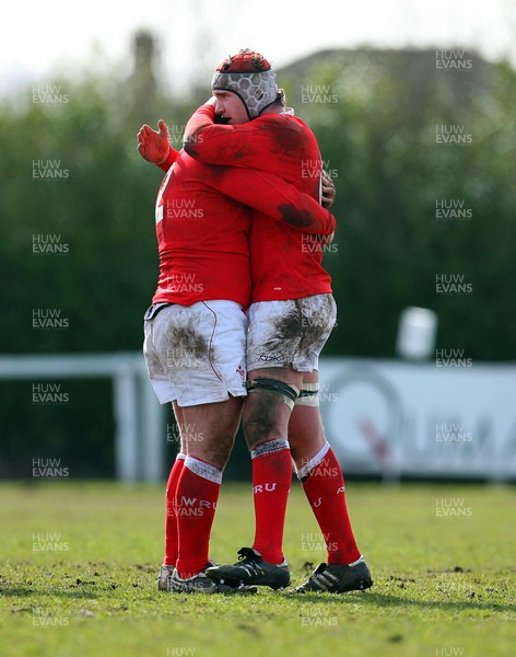 01.04.08 - Wales v France - Under 18 Six Nations 2008 - Rhys Williams and James Thomas of Wales celebrate at the final whistle  