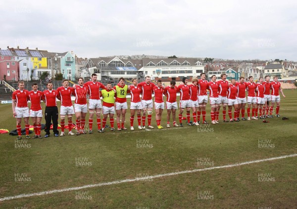 240213 Wales U18 v France U18 - U18 Championship -Wales U18 line up for the National Anthems 