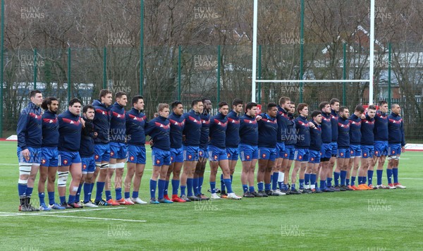310318 - Wales U18 v France U18, U18s Six Nations Festival, Ystrad Mynach - The French team lines up for the anthem