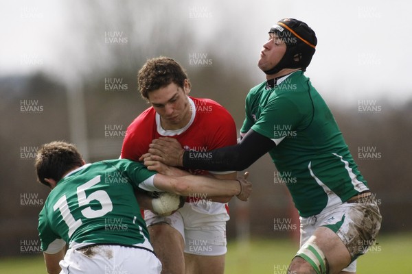 02.04.10 Ireland U18 v Wales U18 - Under 18s 5 Nations Festival -  Wales' George North is tackled by Ireland's Charlie Simpson(15) and Daniel Qualter.