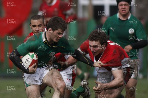 02.04.10 Ireland U18 v Wales U18 - Under 18s 5 Nations Festival -  Ireland's Sam Coghlan-Murray tries to fend off Wales' George North as Eli Walker closes in. 