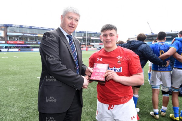 080418 - Wales U18 v Italy U18 - Under 18 Six Nations Festival - Will Griffiths receives his player of the game award