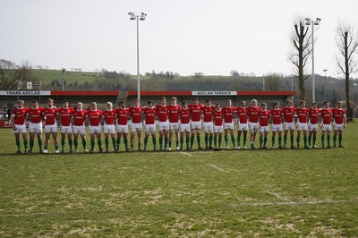 10.04.10 Wales U18 v Italy U18 - Under 18s 5 Nations Festival -  The Welsh squad line up for The National Anthems. 