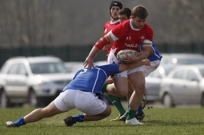 10.04.10 Wales U18 v Italy U18 - Under 18s 5 Nations Festival -  Wales' Will Griff John charges through Italy's Antonio Bradndolini. 
