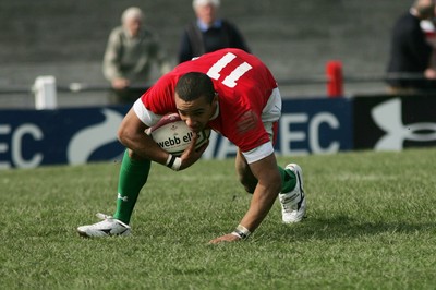 10.04.10 Wales U18 v Italy U18 - Under 18s 5 Nations Festival -  Wales' Eli Walker dives on to score his forth try. 