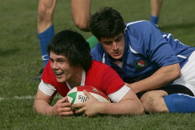 10.04.10 Wales U18 v Italy U18 - Under 18s 5 Nations Festival -  Wales' Ellis Jenkins is all smiles after scoring a try. 