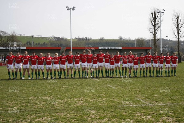 10.04.10 Wales U18 v Italy U18 - Under 18s 5 Nations Festival -  The Welsh squad line up for The National Anthems. 