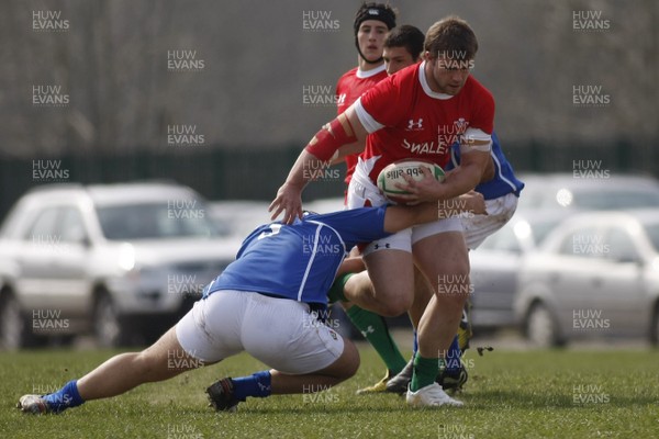 10.04.10 Wales U18 v Italy U18 - Under 18s 5 Nations Festival -  Wales' Will Griff John charges through Italy's Antonio Bradndolini. 