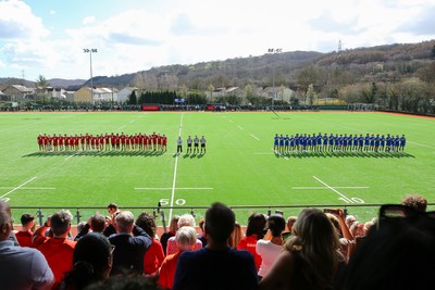 140326 - Wales U18 v Italy U18 - Players of Wales and Italy line up for the Anthems