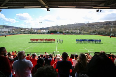 140326 - Wales U18 v Italy U18 - Players of Wales and Italy line up for the Anthems