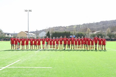 140326 - Wales U18 v Italy U18 - Players of Wales and Italy line up for the Anthems