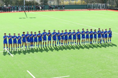 140326 - Wales U18 v Italy U18 - Players of Wales and Italy line up for the Anthems