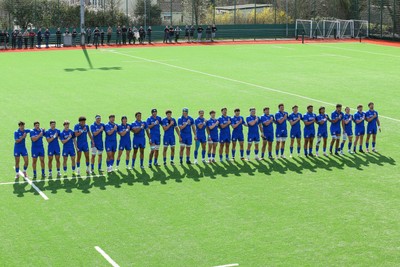 140326 - Wales U18 v Italy U18 - Players of Wales and Italy line up for the Anthems