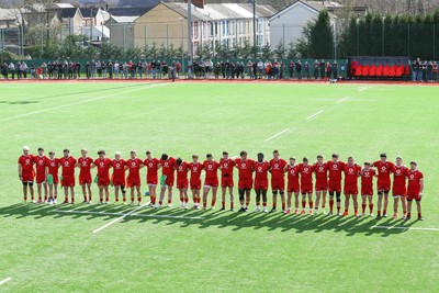 140326 - Wales U18 v Italy U18 - Players of Wales and Italy line up for the Anthems