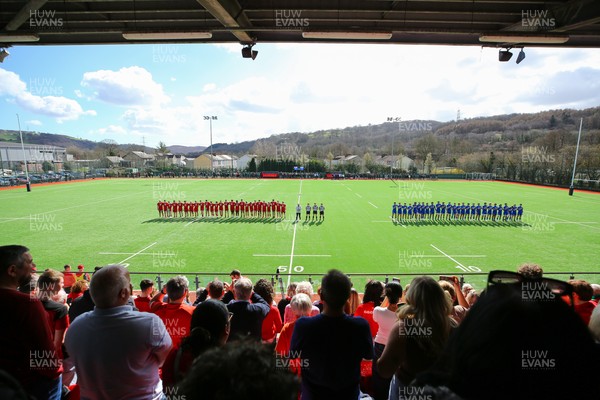 140326 - Wales U18 v Italy U18 - Players of Wales and Italy line up for the Anthems