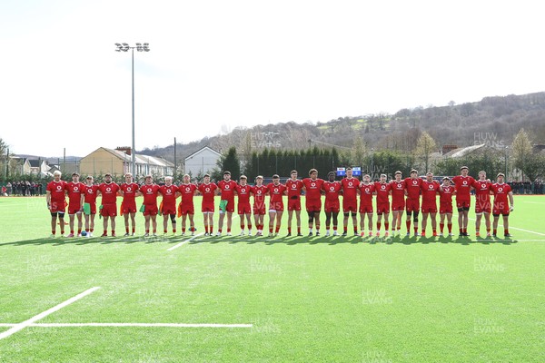 140326 - Wales U18 v Italy U18 - Players of Wales and Italy line up for the Anthems