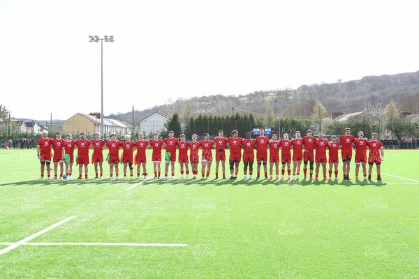 140326 - Wales U18 v Italy U18 - Players of Wales and Italy line up for the Anthems
