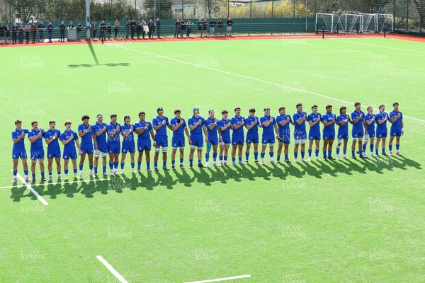 140326 - Wales U18 v Italy U18 - Players of Wales and Italy line up for the Anthems