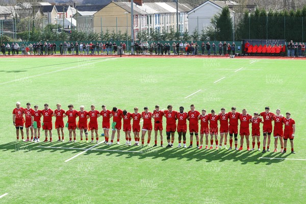 140326 - Wales U18 v Italy U18 - Players of Wales and Italy line up for the Anthems