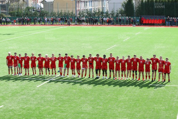 140326 - Wales U18 v Italy U18 - Players of Wales and Italy line up for the Anthems