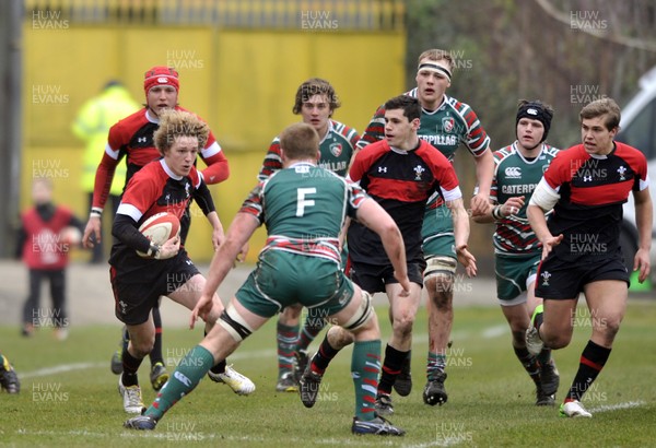 120213 - Wales U18 v Leicester Tigers Academy -   Angus O'Brien of Wales runs with the ball