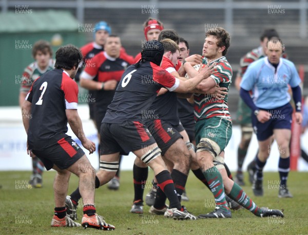 120213 - Wales U18 v Leicester Tigers Academy -   Harry Wells of Leicester Academy is tackled