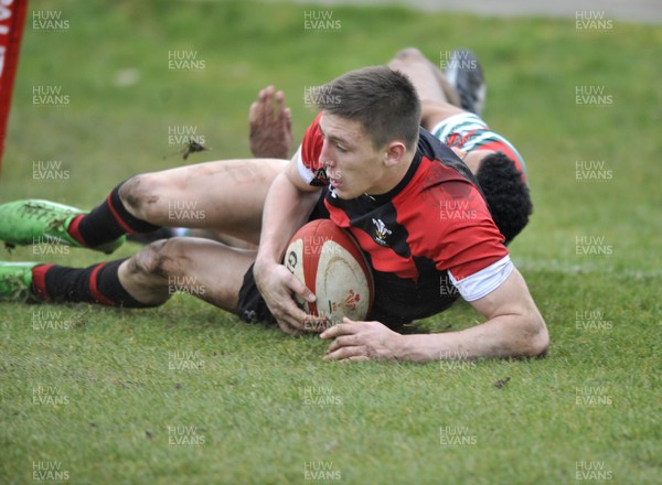 120213 - Wales U18 v Leicester Tigers Academy -   Josh Adams of Wales scores 