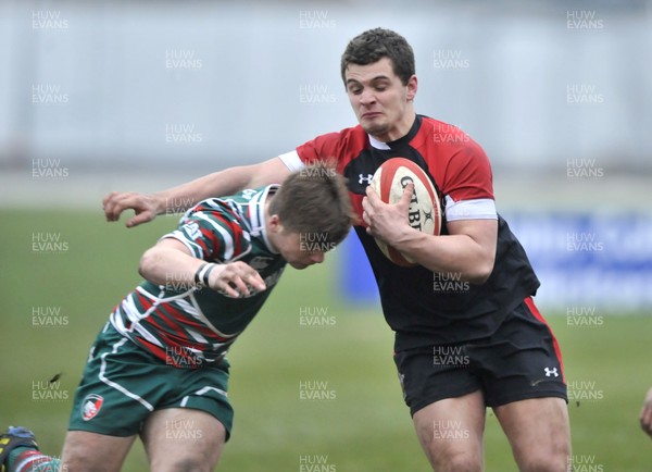 120213 - Wales U18 v Leicester Tigers Academy -   Joe Thomas of Wales is tackled 