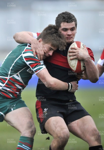 120213 - Wales U18 v Leicester Tigers Academy -   Joe Thomas of Wales is tackled 